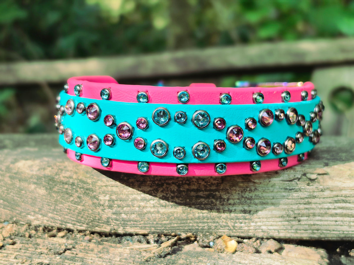 The Roux Teal on Pink, Ombre Crystals 15-19in