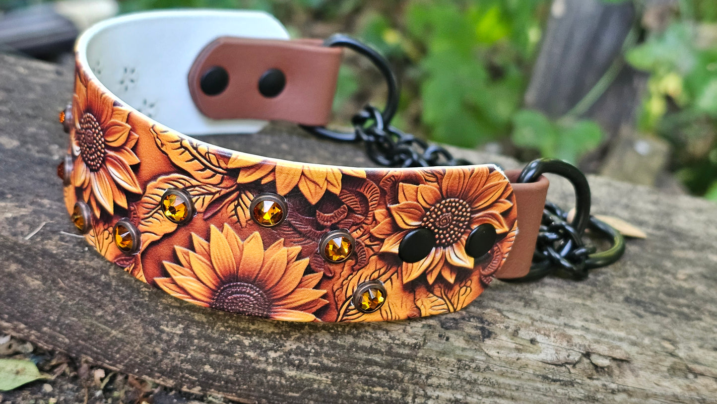 1.5in Carved Leather Sunflowers Martingale 13-15in